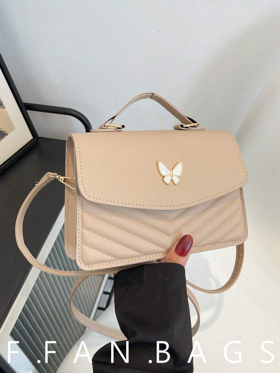 Solid Color PU Leather Patchwork Bow Design Flap Shoulder Crossbody Square Bag, Suitable For Women's Daily Commute, Shopping, Travel, Gathering, Girls' Night Out, Festivals, Birthday Gifts And Parties. Valentine's Day, Fashionable Bow Ladies Wallet - Khaki - View 1