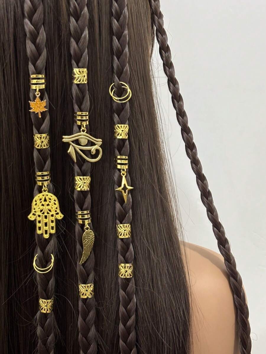 45pcs Autumn Maple Leaf Hair Scrunchies, Thanksgiving & Spring Festival Jewelry Gift, Gift For Girls - Gold - View 1