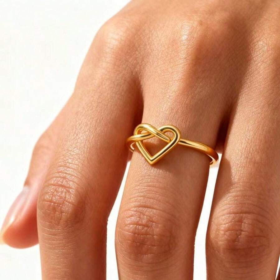 Nhẫn hình trái tim bằng thép không gỉ có thể điều chỉnh, màu vàng và bạc, kiểu dáng tối giản - Thích hợp để đeo hàng ngày hoặc làm quà tặng, thiết kế dành cho cặp đôi. - Nhiều màu - Xem 1