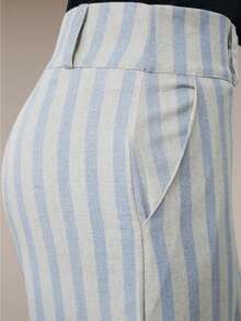 Wide-Leg Linen Trousers With Stripes, Casual/Executive Style. - Baby Blue - View 3