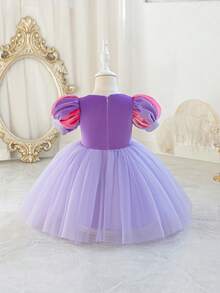 Đầm công chúa bồng bềnh bằng vải voan phối màu tương phản, đính sequin cho bé gái, thích hợp cho tiệc Giáng sinh, sinh nhật, đám cưới, dạ hội, lễ tốt nghiệp và các dịp lễ hội khác. - Màu tím hoa cà - Xem 4