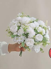 1/3/80支人造玫瑰和菊花，家居装饰，适用于客厅、餐厅、户外花园、插花、摄影道具，适合春秋季，可用于花瓶、花墙、花环、新娘捧花、婚礼装饰、DIY花环材料、生日派对装饰、家居装饰配件、情人节 - 白色 - 查看 5