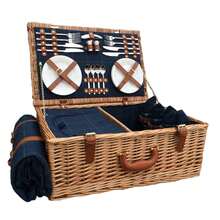 Red Hamper Blue Tweed Fitted Wicker Picnic Basket - Brown - View 1