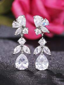 1 Pair Elegant Cubic Zirconia Drop Earrings For Women For Wedding Engagement Anniversary Party Jewelry Valentine's Day Gift - 1# - View 1