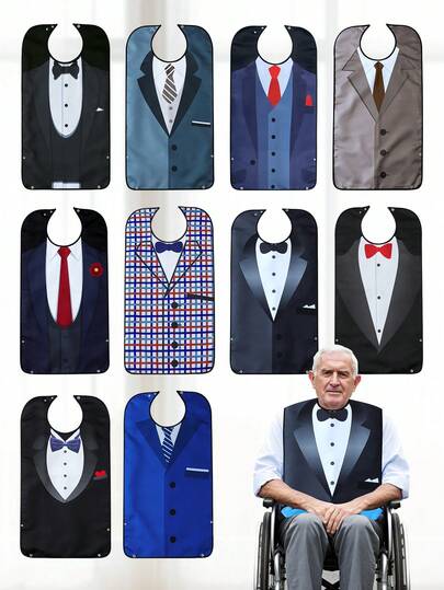 1pc Men's Dining Bib, Business Style, Machine Washable, Foldable Pocket, Protect Clothing, Suitable For Elderly And Caregivers, Seasonal Gift