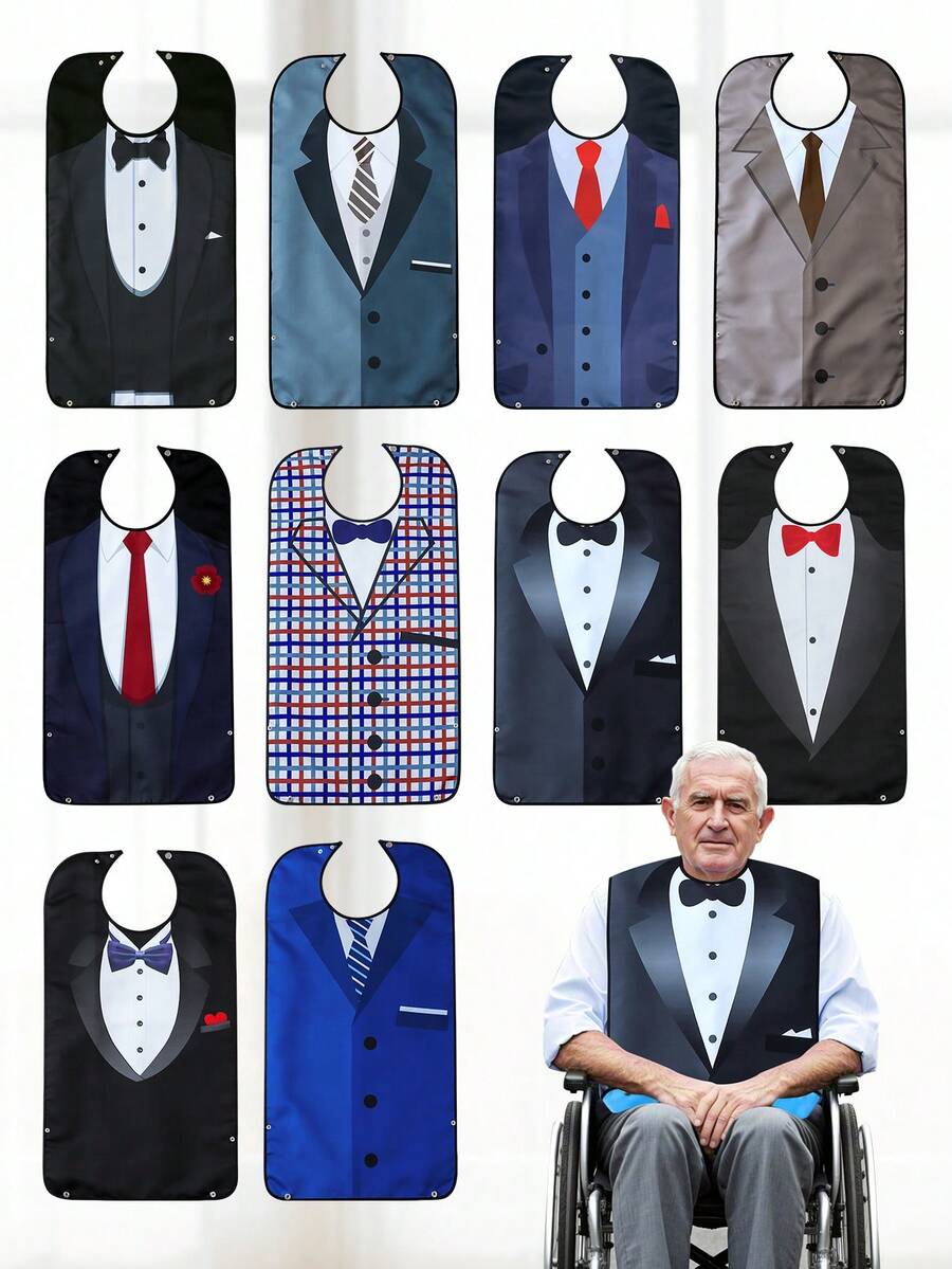 1 件男士餐厅围兜，商务风格，可机洗，可折叠口袋，保护衣物，适合老年人和护理人员，季节性礼物