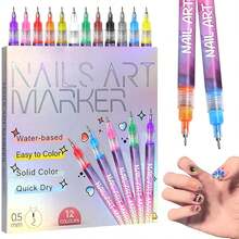 Fine Tips 3D Nail Art Pens, 12 Colors 0.5 MM Nail Marker Pens Nail Point Graffiti Dotting Drawing Painting Liner Pen For Home Salon Quickly Dry Nail Art - 彩色 - 查看 9