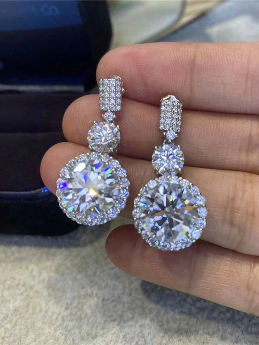 1 par de pendientes románticos de gota con circonita cúbica para mujeres, para boda, compromiso, aniversario, fiesta, joyería, regalo del Día de San Valentín - 1# - Ver 1