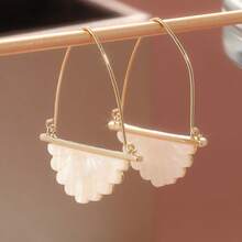Minimalist & Fashionable White Fan-Shaped Earrings, Perfect Gift For Holiday Parties And Celebrations - Gold - View 5