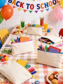 5/10/20/50 piezas Bolsas de lona en blanco para pintura DIY, impresión digital, manualidades. Adecuado para volver a la escuela, fiestas, decoración de eventos de spa, bolsas de regalo reutilizables, bolsas de cosméticos portátiles, juegos de maquillaje de viaje. Juegos de regalo expresivos para dibujar, almacenar bocadillos y regalos, bolsos y carteras lindos. - Beis - Ver 8
