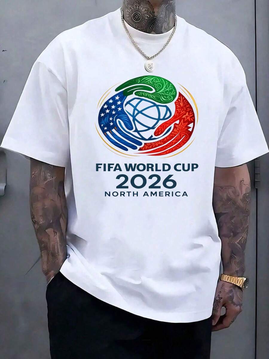 Men'S Soccer Ball & 2026 FIFAs WORLD CUP Graphic T-Shirt - Lightweight Breathable Fabric, Regular Fit Crew Neck Short Sleeve Casual Sportswear For, Training, Soccer Shirt, Athletic Apparel, Sporty Design, Comfortable Fit, Athletic WearRelaxed T-Shirt,Men Pure Cotton Soccer Players Soccer USA Team Graphic Sports Soccer Round Neck Short Sleeved Casual T-Shirt - Trắng 4 - Xem 1