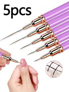 5-Piece Professional Nail Detail Brush Set, Ultra-Fine Precision Nail Art Brushes - 7/9/11/15/25mm Nail Art Brushes (Purple), Suitable For DIY And Nail Salon Use. Nail Technician Supplies, Nail Brushes, Nail Pen Sets, Nail Line Brushes, Nail Technician Supplies, Nail Brush Pads, French Manicure Brushes. - Multicolor - View 2