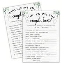 50pcs Bridal Shower Game Cards, Who Knows The Couple Best? Eucalyptus Leaf Themed Wedding Game, Suitable For 30 Guests, Applicable For Engagement Party And Wedding Events, Game Gifts And Supplies - View 2