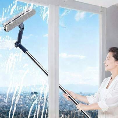 1pc 3-In-1 Multi-Functional Extended Pole Window Squeegee, Glass Wiper, Double-Sided High-Rise Window Cleaning Brush, Household Cleaning Tool