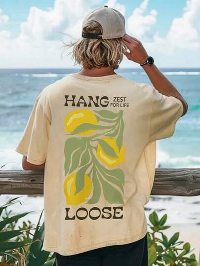 Coastal | Męska koszulka z krótkim rękawem w stylu retro w amerykańskim hawajskim stylu, z nadrukiem i luźnym krojem