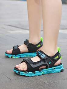1 Pair Kids' Open Toe Sandals, Camouflage Fashion Design, Breathable Summer Beach Shoes With Hook And Loop Strap, Lightweight Sports Style Suitable For Beach And Casual Occasions - Green - View 5