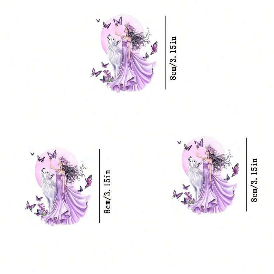 1pc/2pcs/3pcs Purple Girl Heat Transfer Printing Patch, DIY Iron-On Fabric Sticker Suitable For T-Shirt, Sweatshirt, Baseball Cap, Canvas Bag - 3PCS-s - View 1