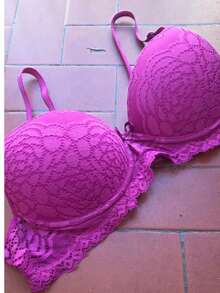 Lace Bra With Underwire, Basic Padded Cups, Comfortable Bra With Underwire. - Rose Red - View 4