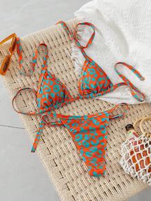 QKJ 豹纹性感比基尼套装，适合夏季海滩度假 - 珊瑚橙 - 查看 3