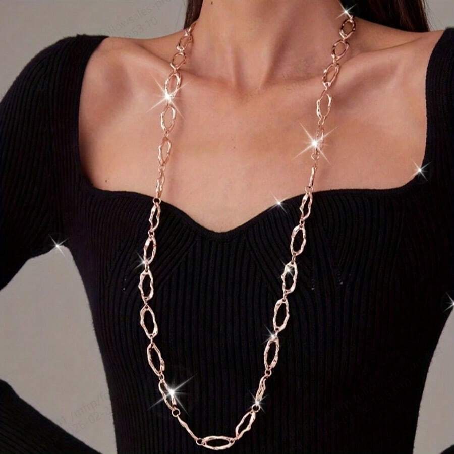Colar longo assimétrico minimalista clássico com argolas para mulheres - colar - Ver 1