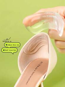 硅胶鞋跟贴，加厚半码鞋垫，适用于宽松高跟鞋，女士防滑鞋垫 - 透明 - 查看 1