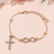 1 pieza Pulsera de cadena de infinito y cruz de aleación con cristales de , adecuada para mujeres - Infinito de 8 caracteres - Ver 8
