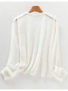 轻盈 V 领开衫外套开放式针织休闲宽松夏季短款上衣，百搭 - 米色 - 查看 5