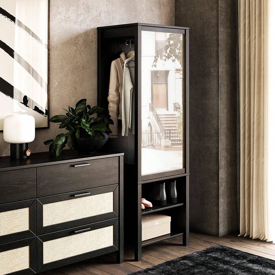 Ameriwood Home Wimberly Wardrobe With Mirror, Black Oak - Sồi đen - Xem 1