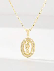 1pc Classic European And American Copper Inlaid Zirconia Guardian Angel Pendant Necklace, Suitable For Christmas/Thanksgiving/Halloween/Mother's Day/Valentine's Day Gifts For Couples/Friends/Churchgoers, Catholic First Communion, Gifts, Daily And Holiday Wear For Prayer - Yellow Gold - View 8