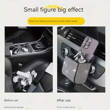 1pc Car Air Vent Rhinestone Decor Storage Bag, Hanging Car Organizer Box, Practical Car Interior Accessory, Elegant Rhinestone Design, Fits Multiple Car Models - Diamond-encrusted Air Vent Storage Box - View 4