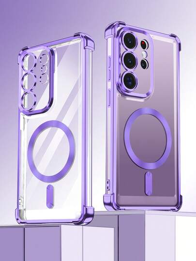 1pc Electroplated Four-Corner Anti-Drop Phone Case, Compatible With Note 15/14/13/11 Pro, 17 Pro Max/16 Pro Max/16 Pro/14 Pro Max/14 Pro/13 Pro Max/16, Galaxy S21 5G/S26 Ultra/S22/S22 Ultra/S23/S23 Ultra/S24/S24 Ultra 5G/A14/A33 5G/A53 5G/A54 5G/A52/A52s 5G/A15 5G/A13 4G/A22 4G/A22 5G/A34/A23 5G/S25/S25 Ultra, Supports Wireless Charging