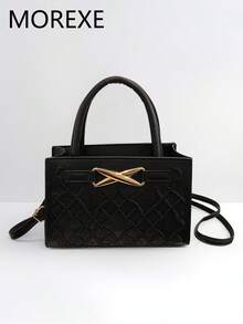 Bolso de mano de moda para mujer, bolso cuadrado pequeño, bolso mini con patrón de rombo bordado en metal de moda, bolso versátil de hombro y bandolera - Negro - Ver 7