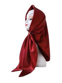 1 件女用 90 公分方形圍巾人造絲純色頭巾頭巾 - 玫紅色 - 查看 5