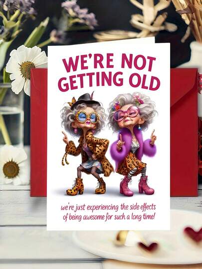 1pc "We're Not Getting Older, Just Upgraded!" Funny Birthday Card For Women - Chic Cartoon Grandma Design Humorous Card For Mom, Grandma & BFF - Retirement Gift & Birthday Party Card With Envelope, Blank Inner Page For Writing