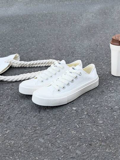 Black Canvas Shoes, Women's Sneakers, Men's Casual Lace-Up Vulcanized Shoes, Spring/Autumn Korean Style, Minimalist Fashion, Classic Low-Top Canvas Shoes, Versatile Casual Sports Skateboard Shoes
