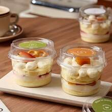 25/50个带盖塑料甜点杯，包括50个冷饮杯和50个杯盖，适用于慕斯、果冻、冰淇淋、酸奶，适合节日和生日等场合，用途广泛且可折叠。 - 查看 1