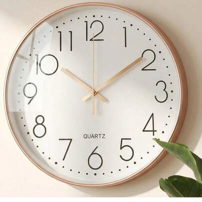 8-14英寸全系列静音豪华无滴答挂钟，电池供电，高清玻璃罩，适用于儿童房、客厅、卧室、厨房、学校、办公室等场所，可作墙面装饰。
