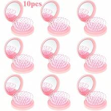 Bộ 1/3/5/10 chiếc lược mini gấp gọn dễ thương kèm gương tròn nhỏ gọn, lược kẹp đa năng 2 trong 1, thích hợp sử dụng hàng ngày và làm gương bỏ túi khi đi du lịch, dành cho phụ nữ và bé gái, quà tặng và quà lưu niệm. - A - Xem 10