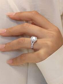 1 pieza Anillo abierto rectangular minimalista y versátil - Plateado - Ver 3