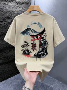 男士时尚印花宽松短袖T恤一件装 | 精致设计 | 夏季必备 | 易于搭配，展现您的风格 - 杏色 - 查看 3