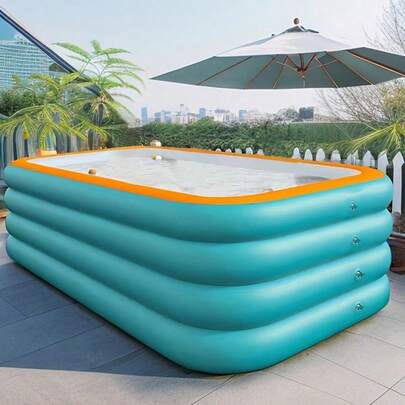 1 pieza Piscina inflable gigante de 4 capas extra gruesa, de PVC duradero, de gran tamaño para el patio trasero, parque acuático de verano, piscina plegable para el hogar, portátil, azul-blanco, verde esmeralda, naranja-verde