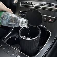 Universal Car Cup Holder Trash Can With Pop-Up Lid ,Premium Round Car Trash Can , With 30 Trash Bags, Fits Cup Holder & Armrest Box, ABS Ergonomic Design For Hands-Free Car, Home & Office Waste Disposal - Slanted Opening - View 2