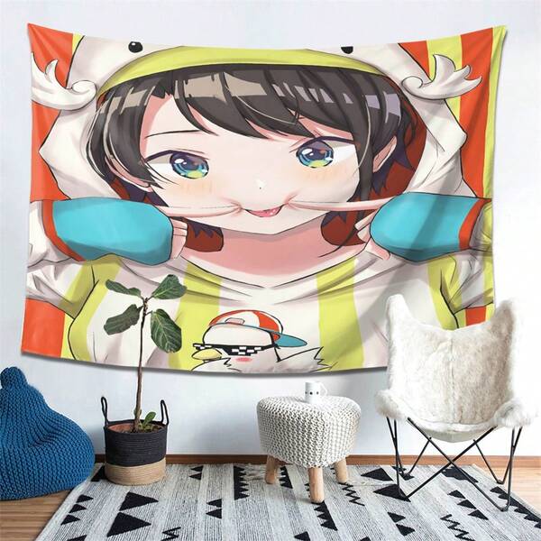 1 pieza Tapiz con estampado de bloques de color vibrante y tema de Oozora para Subaru, en color beige claro, ligero y fácil de colgar, adecuado para decoración de dormitorio, sala de estar y dormitorio, una opción ideal para la temporada de regreso a la escuela en Europa y América