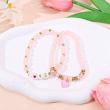 2件套简约心形合金吊坠，亚克力字母和水晶串珠弹力手链，适合女性佩戴 - 心 - 查看 5