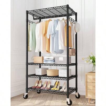 ハンガーラック ワードローブ クローゼット 衣類収納 棚付き 耐荷重400KG/500KG キャスター付 スチールラック メタルシェルフ 洋服ラック 大容量 幅115/190cm (幅120cm)