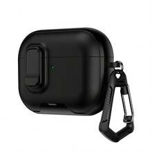Funda protectora inalámbrica Bluetooth para auriculares Apple con hebilla de bloqueo, soporte y clip, funda protectora de TPU anti-caída compatible con Apple 1/2/3/4/Pro3/Pro2, funda protectora a prueba de golpes - Negro - Ver 10