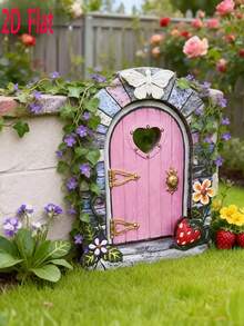 2pcs Wooden Craft Miniature Garden Decor, Creative Fairy Door Ornament, Home Atmosphere Decoration - Garden Decor - A - View 4