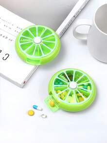 Caja de píldoras portátil con rotación de 7 días, organizador de medicamentos de plástico mini con estampado de frutas - Multicolor - Ver 9