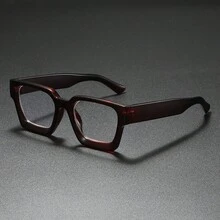 1副黑色厚框方框眼镜，带防滑镜腿和一体式鼻托，美式复古街头酷炫朋克风，适合日常通勤、工作场所、办公室、街头风、休闲素颜出行，男士透明镜片眼镜 - 無色 - 查看 7