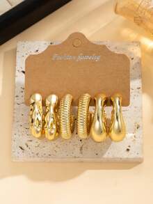 6/18pcs Vintage Elegant CCB Hoop Earrings, Creative Asymmetrical C-Shaped Design, Personalized Earrings For Women Daily, Party, Date And Holiday Wear, Exquisite Holiday Gift - Gold - View 4